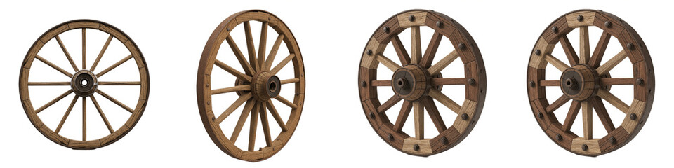 Rustic Wooden Wagon Wheel PNG Set Isolated on White Background Vintage Carriage Wheels Collection Antique Wood Cart Wheel Clipart Western Decor Design Elements