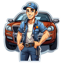 Fun Cartoon Auto Mechanic Sticker Design