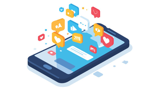 Smartphone with social media notification icons in flat style