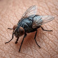 Close Up of Housefly on Skin