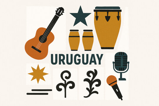 Uruguayan music vector icons rugged flat style