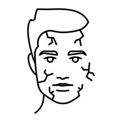 Dry skin, line icon. Skin type symbol. Male face with dehydration. Linear illustration, editable strokes. For skin product, treatment, dermatology, skincare