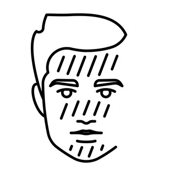 Oily skin, line icon. Skin type symbol. Male face, highlighted t-zone on the face. Stylized pictogram. Linear illustration, thin lines, editable strokes. For skin product, treatment, dermatology