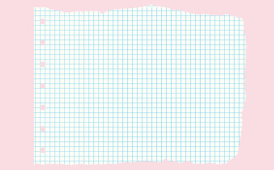 Graph paper. Printable lined and squared grid paper with color lines. Geometric background for school, textures, notebook, diary. Realistic ripped aged paper blank.
