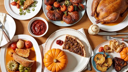 Thanksgiving dinner table pumpkin pie side dishes