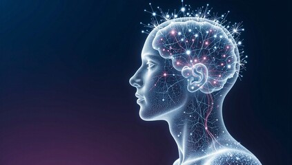 Digital brain head glowing AI neural connections