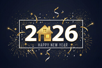 Naklejka na ściany i meble happy new year 2026. 2026 with house