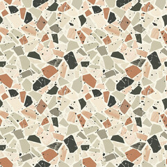 Minimal terrazzo-inspired geometric pattern, subtle chips, soft neutral palette, perfect seamless tiling