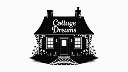 A charming cottage with "Cottage Dreams" text and garden path.
