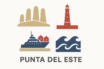 Punta del Este landmark vector icons rugged flat style