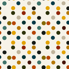 Polka dots seamless pattern, perfect evenly spaced dots, flat colors, simple geometry