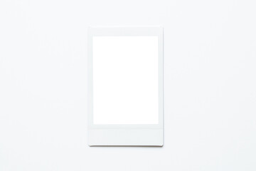 Blank instant photo card template on a white background, minimalist mockup with space for an image as a template