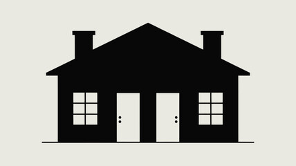 A simple black silhouette of a classic duplex house.