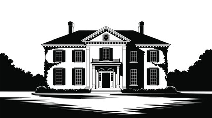 Grand classical Southern mansion with columns, vines, and ornate facade.