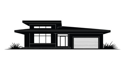 Modern single-story house silhouette with garage and flat roof.