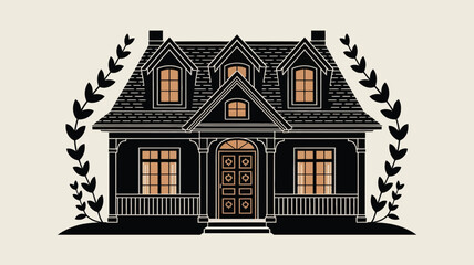 Elegant black silhouette of a grand house with decorative elements.