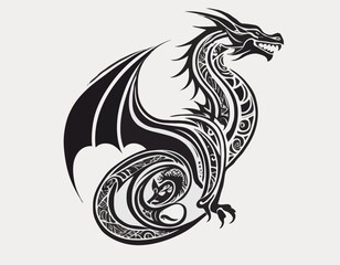 Obraz premium wyvern dragon in modern tribal tattoo, abstract line art of people, minimalist contour. Vector