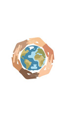 Fototapeta premium Diverse hands in a circle protect the Earth, symbolizing global unity, cooperation, and environmental care