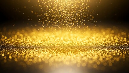 Naklejka premium Cascading Golden Glitter on Dark Surface Luxurious Shimmering Particle Background for Award Ceremony