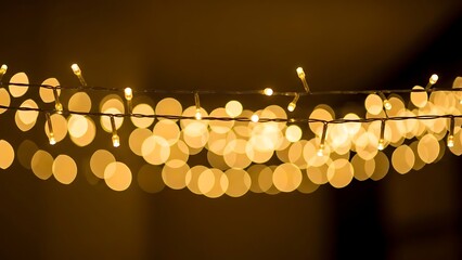 Warm Fairy Lights String with Beautiful Golden Bokeh and Soft Glow for Cozy Christmas Holiday Decor