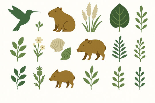 Uruguayan flora fauna vector icons eco flat style