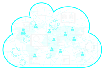 Abstract infographic of cloud technology and global network