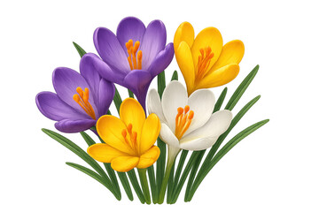 Fototapeta premium Colorful crocus flowers blooming in spring, transparent background
