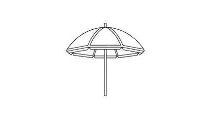 Minimalist black outline drawing of a classic beach umbrella, providing shade, on a plain white background