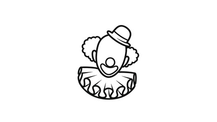 Obraz premium Minimalist black outline drawing of a clown's head with a small hat, ruffled collar, and round nose on white background