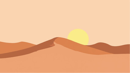 Desert landscape. Desert dunes with sunset. Illustration of a desert landscape. 
