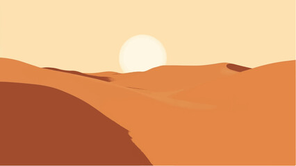 Desert landscape. Desert dunes with sunset. Illustration of a desert landscape. 
