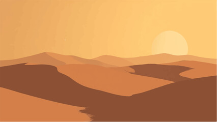 Desert landscape. Desert dunes with sunset. Illustration of a desert landscape. 