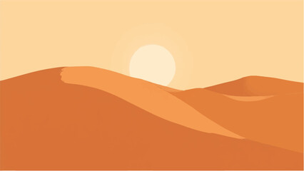 Desert landscape. Desert dunes with sunset. Illustration of a desert landscape. 