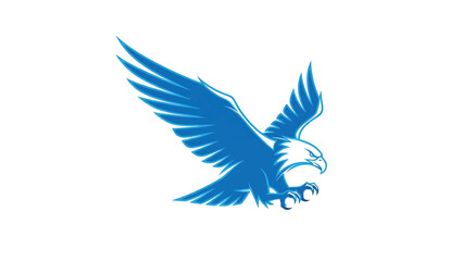 Obraz premium Stylized blue eagle with outstretched wings and sharp talons poised for action on a white background