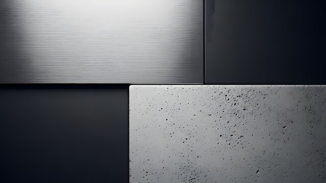 A close-up view of metallic and concrete surfaces with varied textures and reflections - Powered by Adobe