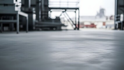 Industrial facility with equipment and vehicles on a gray day