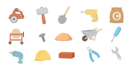 set of cute complete construction elements illustrations