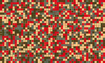 Fototapeta premium Abstract geometric mosaic pattern. Vibrant red, beige, grey, and dark green squares create a dynamic, textured background ideal for websites, presentations, and textile designs.