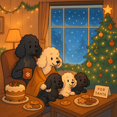 Warm Holiday Family Atmosphere with Dogs Cookies and Christmas Tree