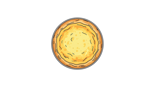 Top-down stylized illustration of a circular golden-yellow pie or quiche with a distinct brown crust