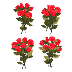 A bouquet of bright red roses. A set of lush bouquets for your design. Vector illustration on a white background.