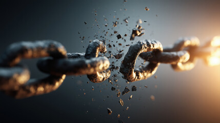 Old Rusty Chain Link Breaking, Concept of Freedom 