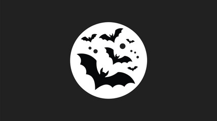 Ethereal bats silhouette flying around full moon in dark night