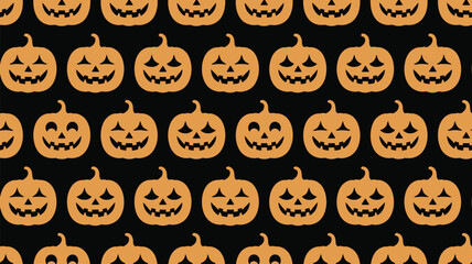 Spooky Halloween jack-o-lanterns pattern on black background