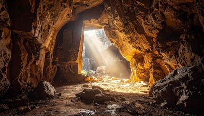 massive stone chamber sealed for millennia, first light entering through a narrow crack