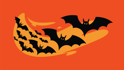 Halloween bats flying in orange background for spooky decoration