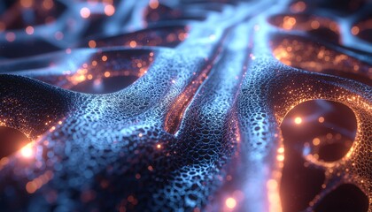 abstract futuristic neural network with glowing light particles