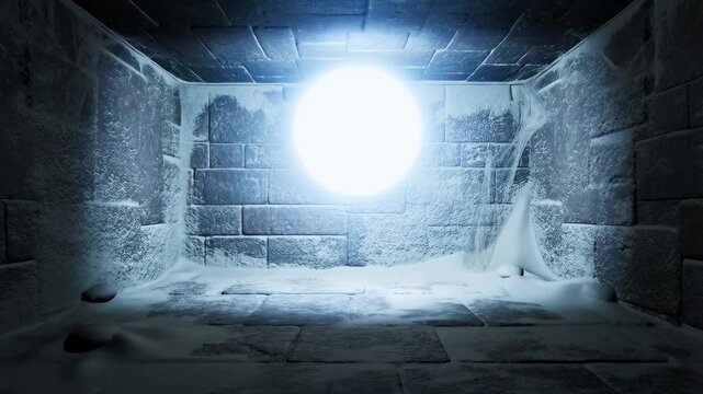 Mysterious light portal in ancient stone chamber grows brighter