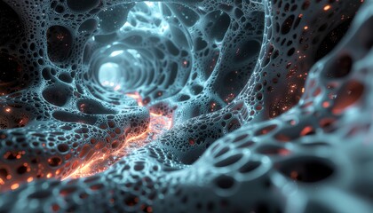 abstract futuristic biological tunnel with glowing energy flow
