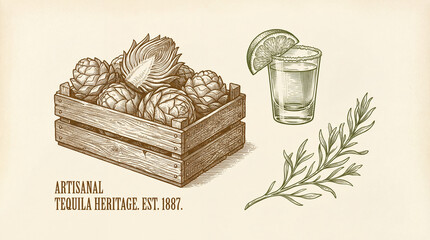 Celebrating artisanal tequila heritage with crafted agave and a refreshing shot glass